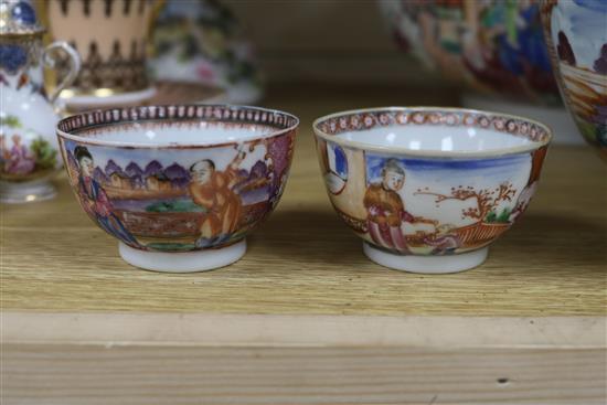 Three Chinese famille rose bowls, a Limoges teaset, a Paris porcelain cup and saucer etc